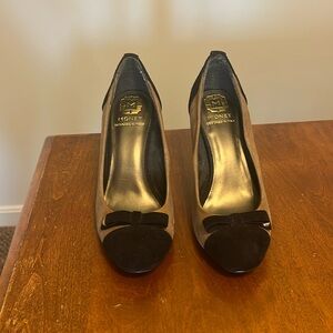 Monet color block suede heel.